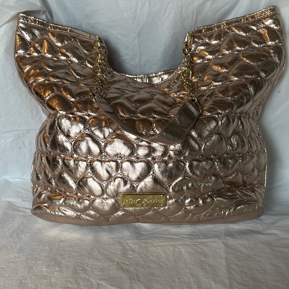 Betsy Johnson Metallic Gold Quilted Heart Tote Bag